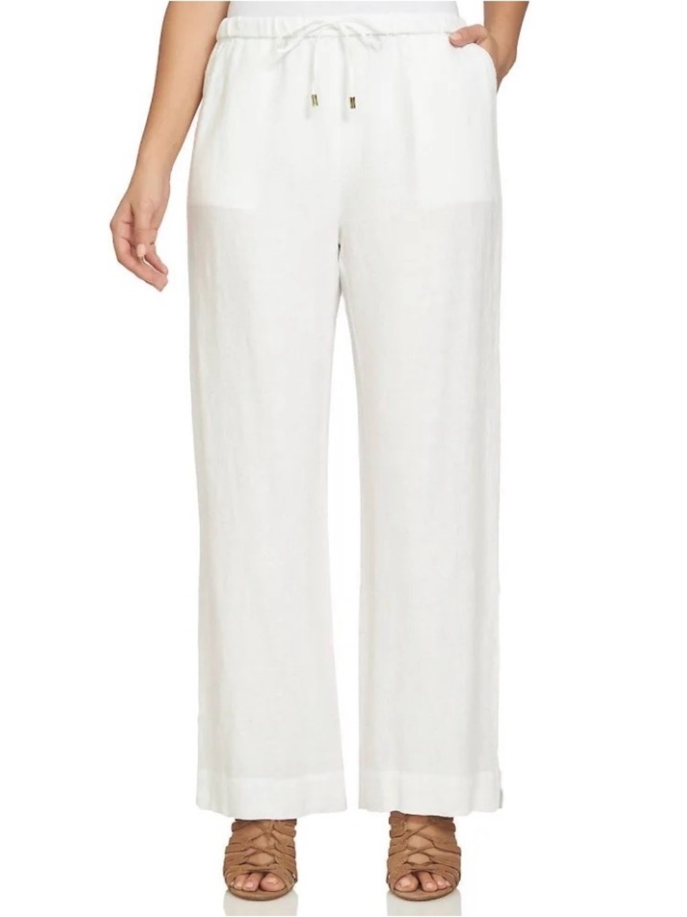Chaus White Drawstring Linen Pant Wide Leg $69 Retail